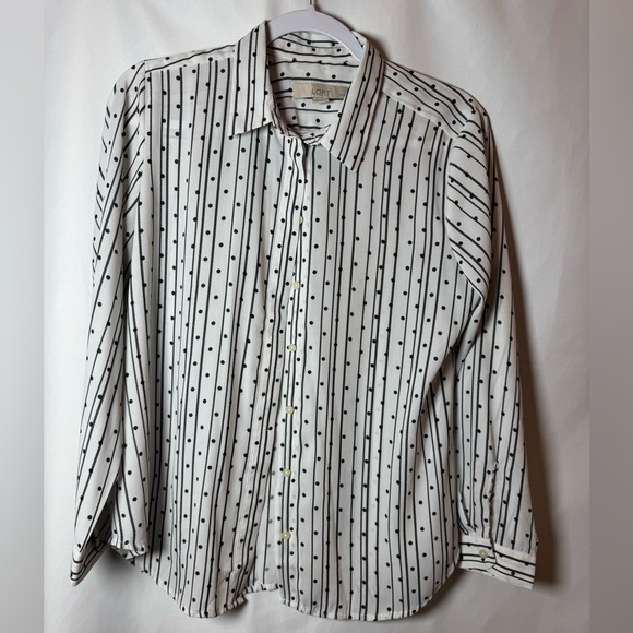 LOFT Black and White Striped Button Down Shirt - Picture 1 of 7